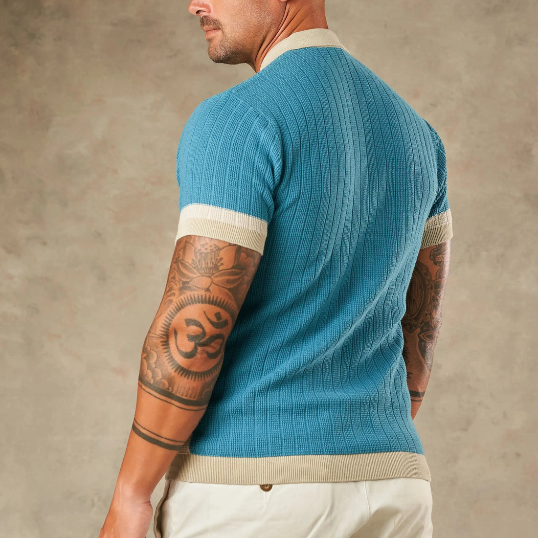 Vertical Colour Block Zipper Polo - LCY LONDON