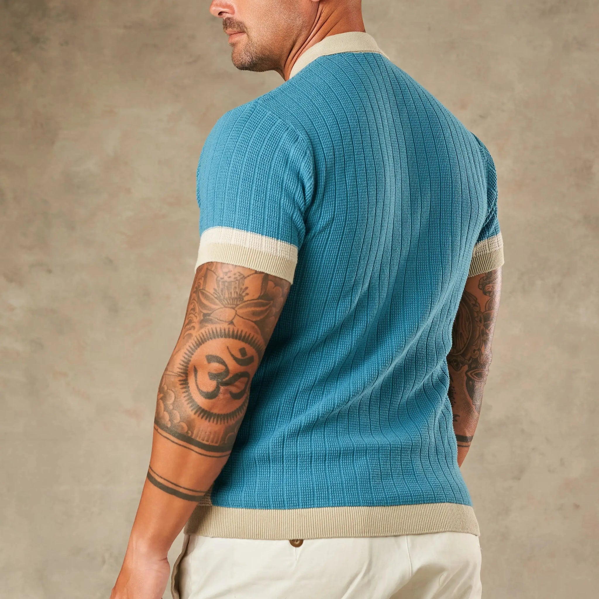 Vertical Colour Block Zipper Polo - LCY LONDON
