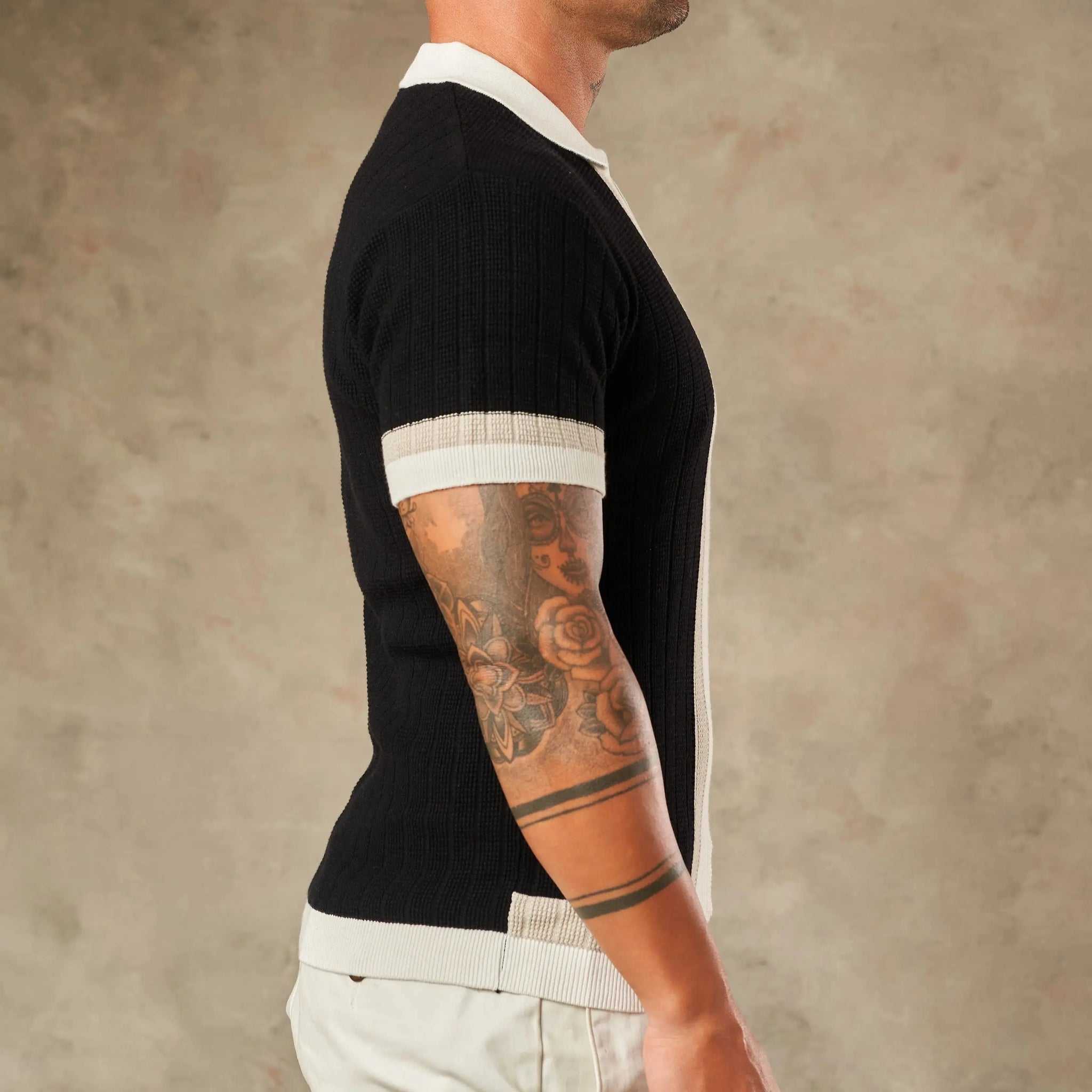 Vertical Colour Block Zipper Polo - LCY LONDON