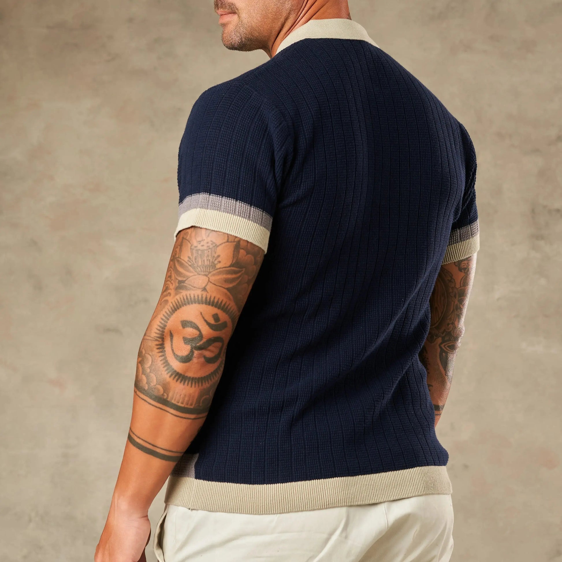 Vertical Colour Block Zipper Polo - LCY LONDON