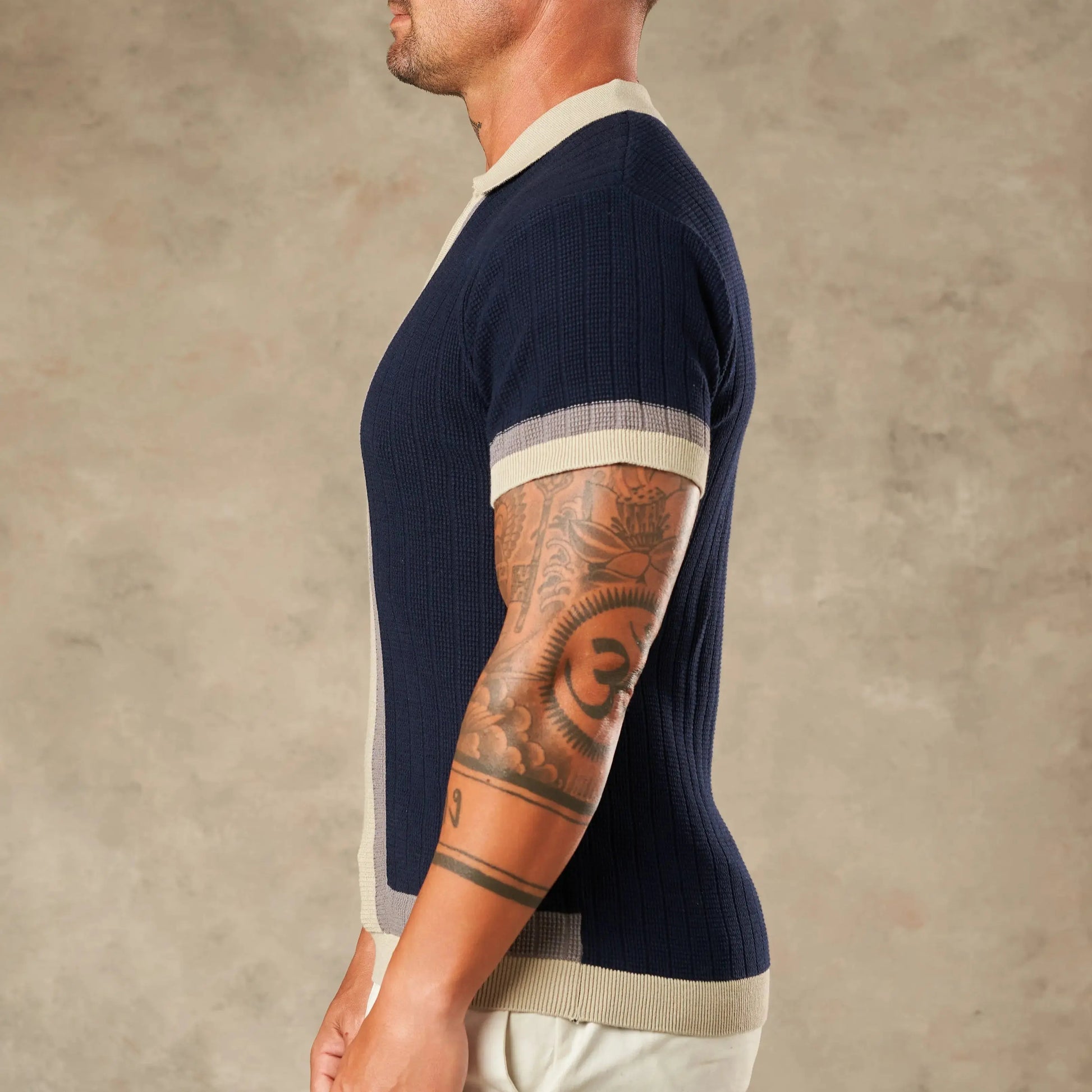 Vertical Colour Block Zipper Polo - LCY LONDON