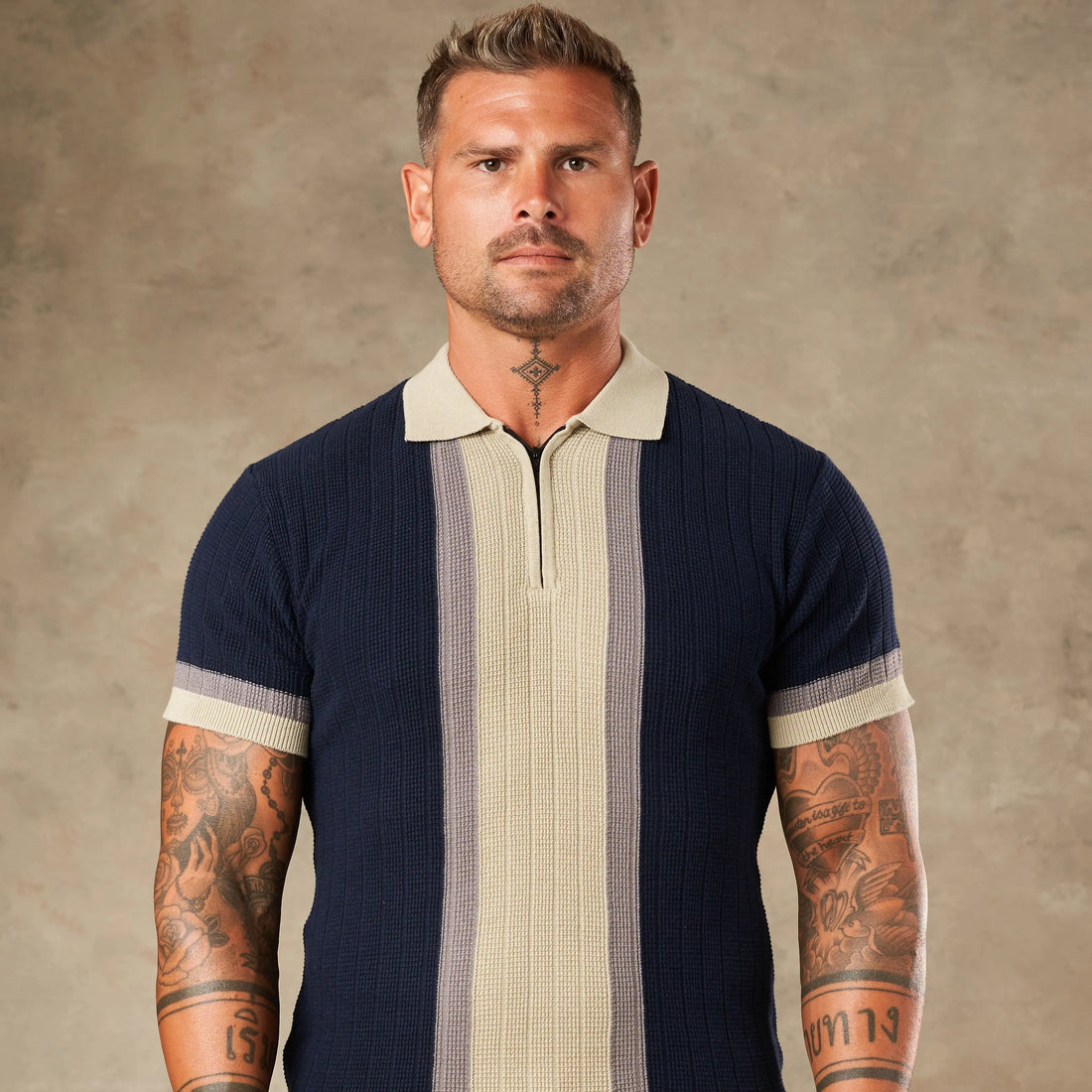 Vertical Colour Block Zipper Polo  - LCY London