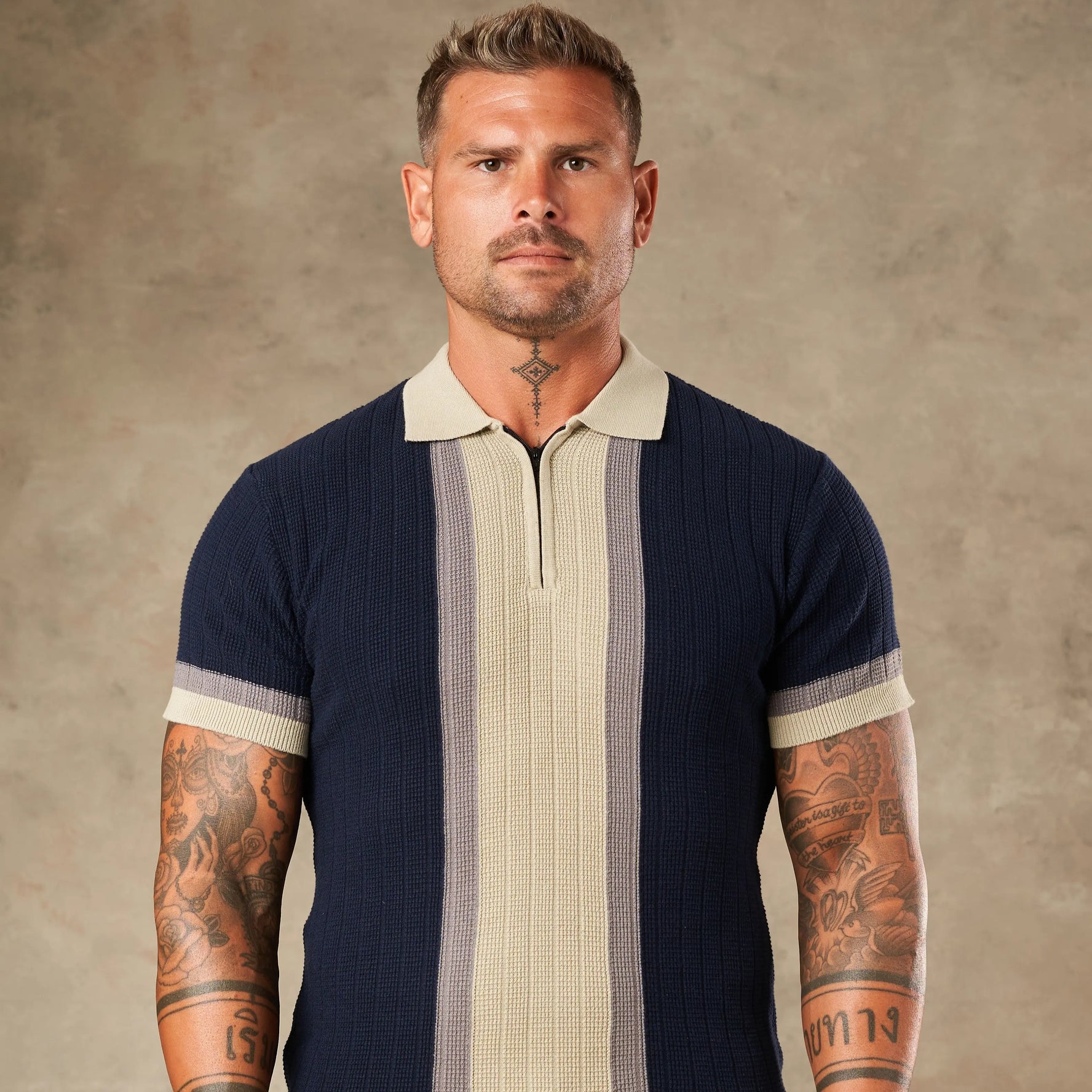 Vertical Colour Block Zipper Polo  - LCY London