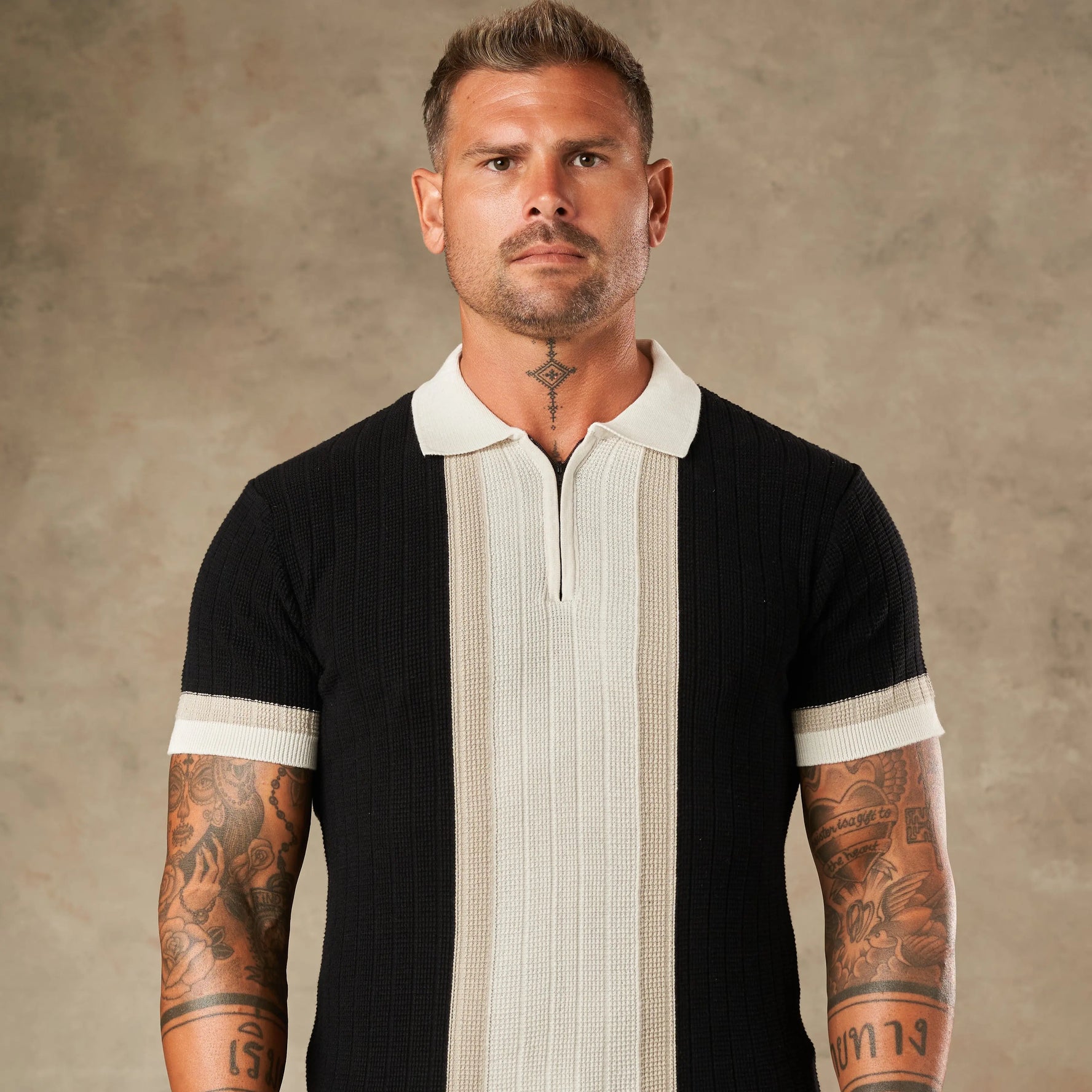 Vertical Colour Block Zipper Polo  - LCY London