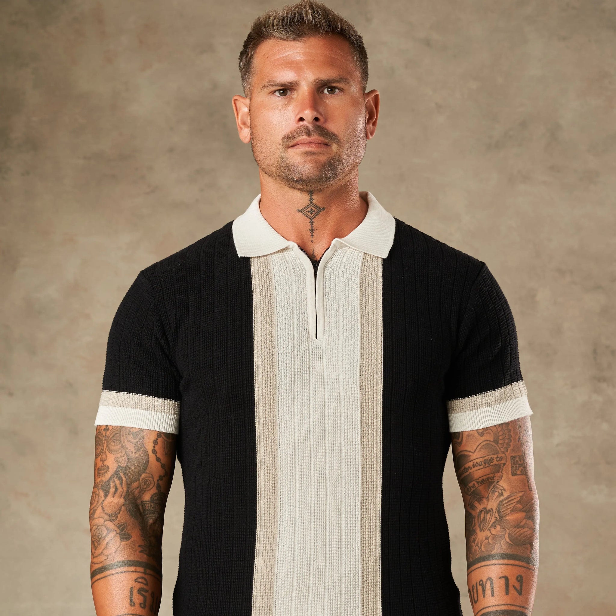 Vertical Colour Block Zipper Polo  - LCY London