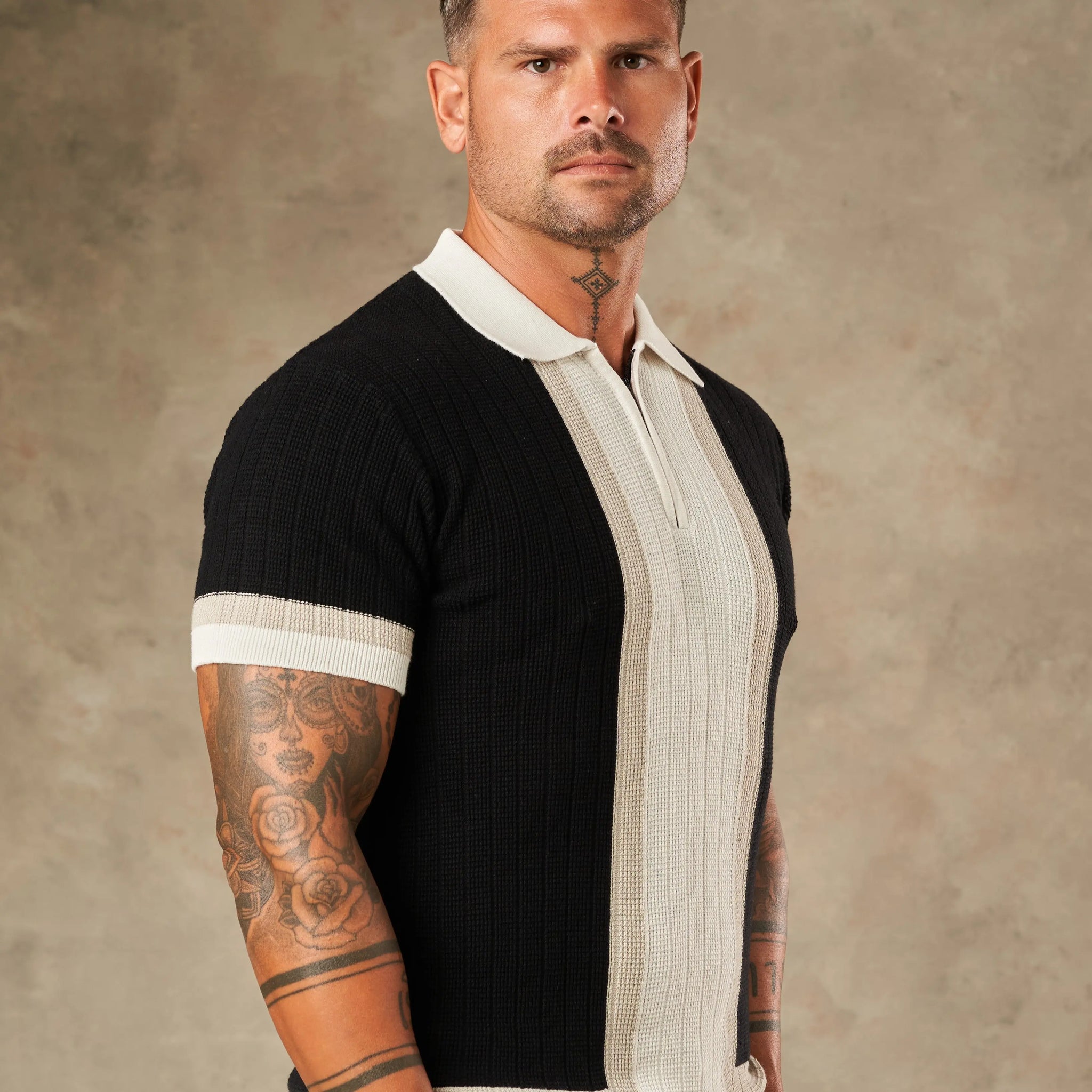 Vertical Colour Block Zipper Polo  - LCY London