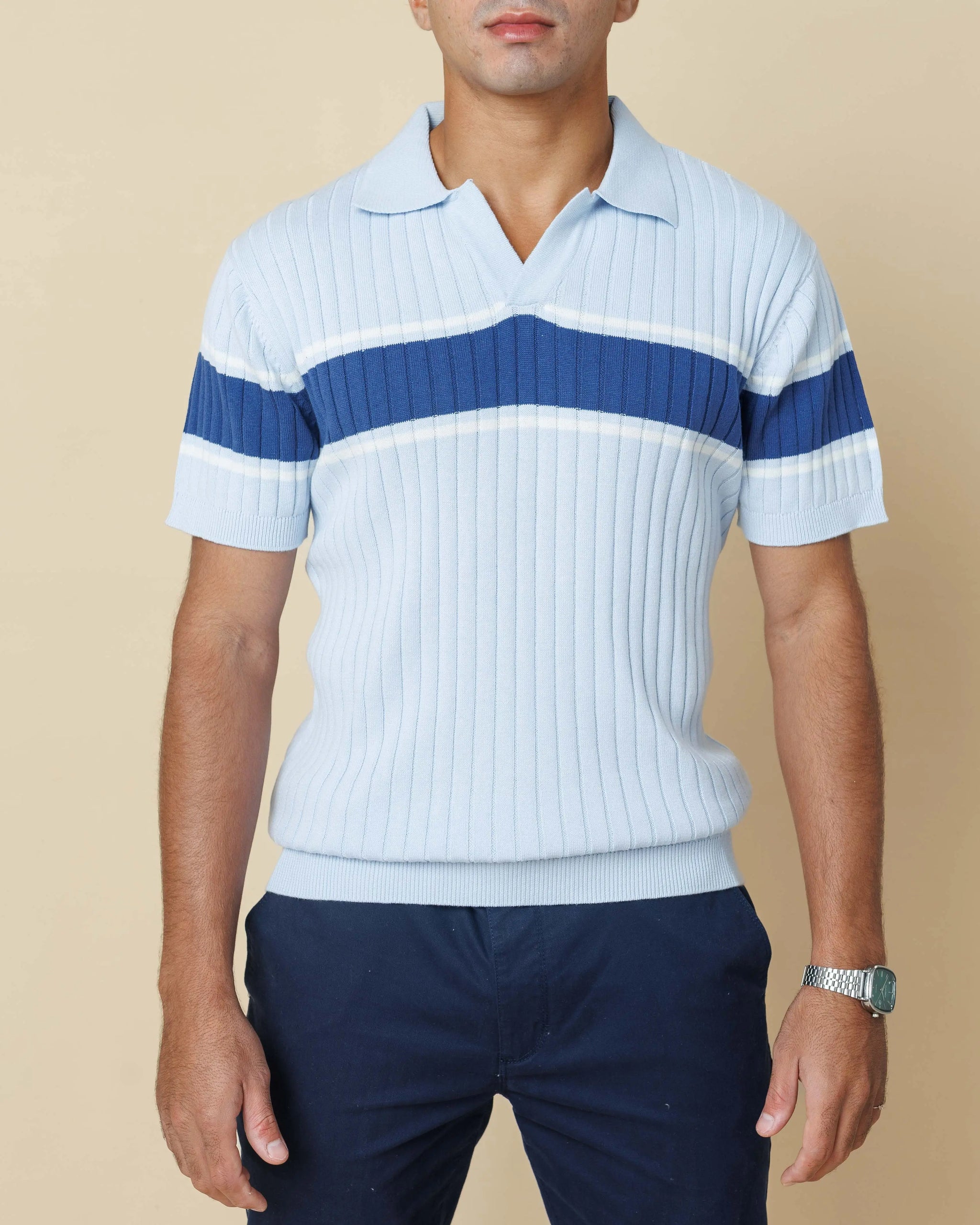 Vintage Striped Flat Knit Cotton Polo  - LCY London