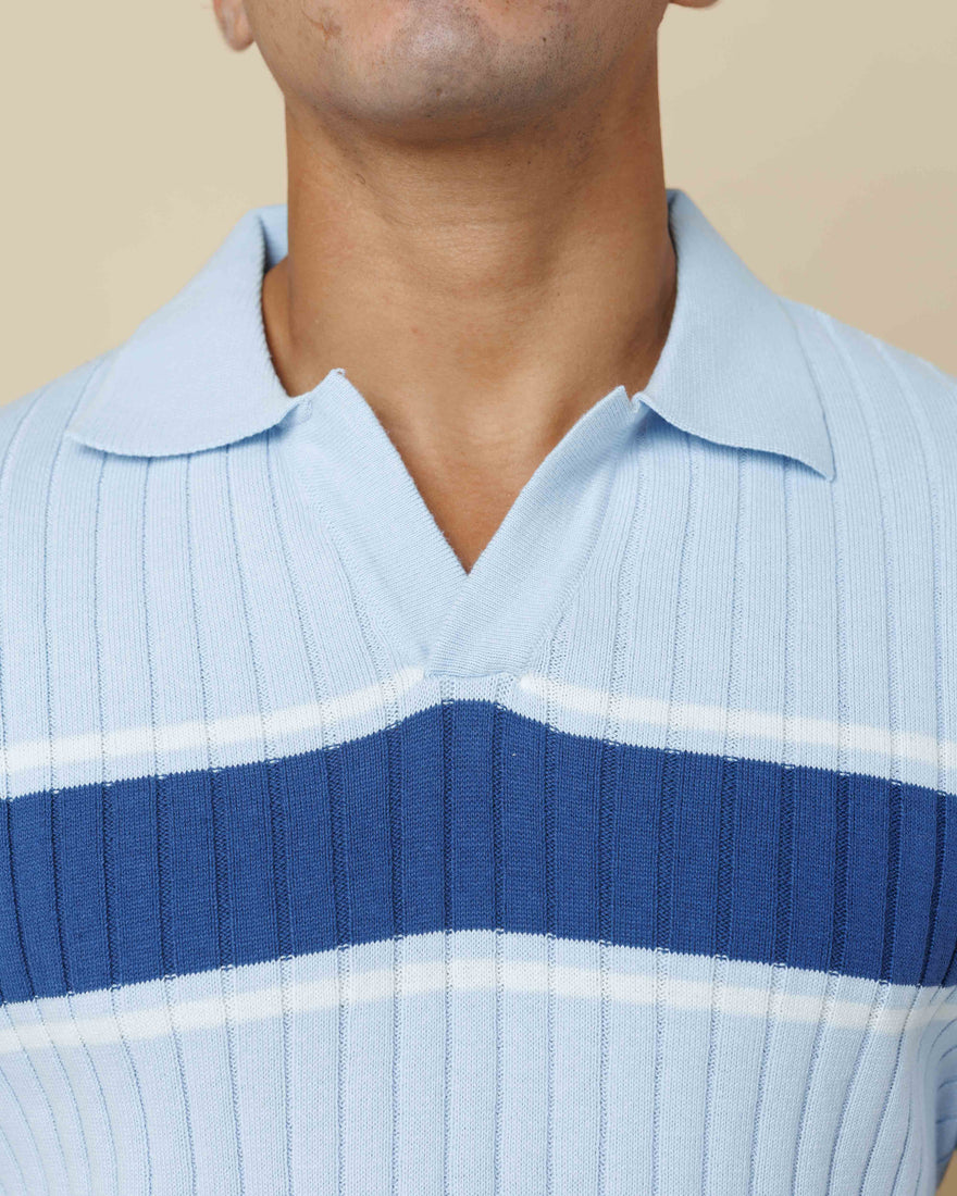 Vintage Striped Flat Knit Cotton Polo  - LCY London