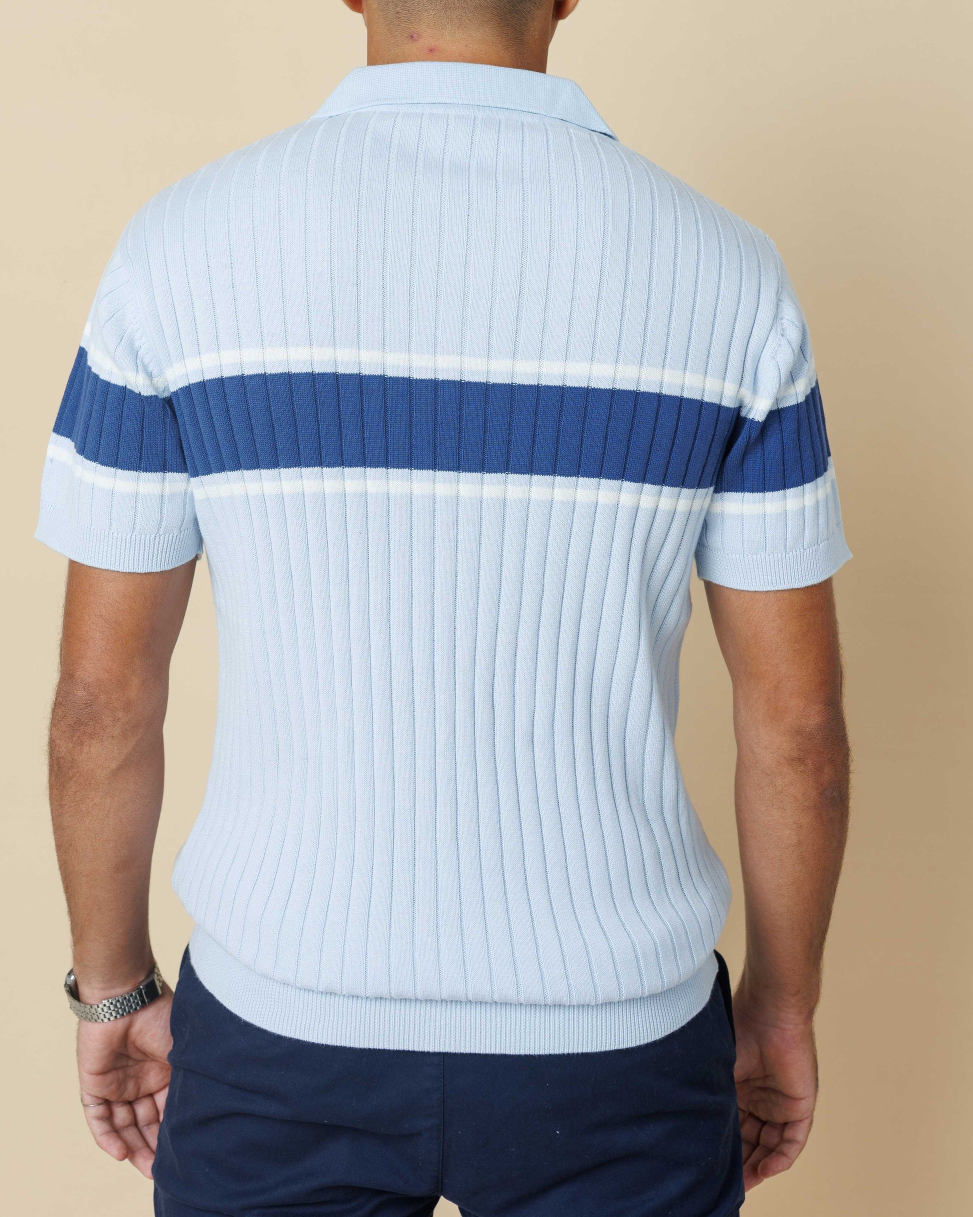 Vintage Striped Flat Knit Cotton Polo  - LCY London