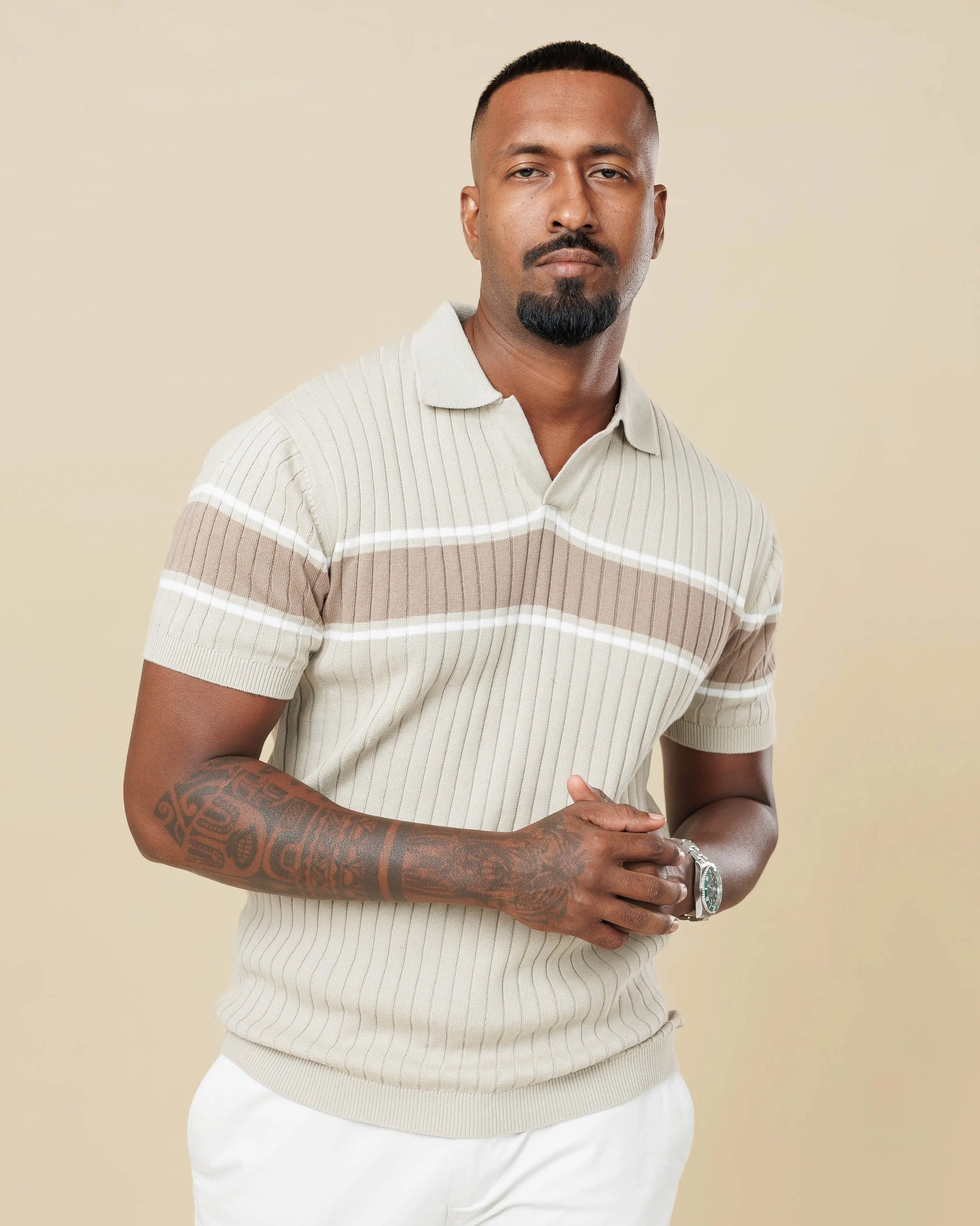 Vintage Striped Flat Knit Cotton Polo Pista-XL - LCY London