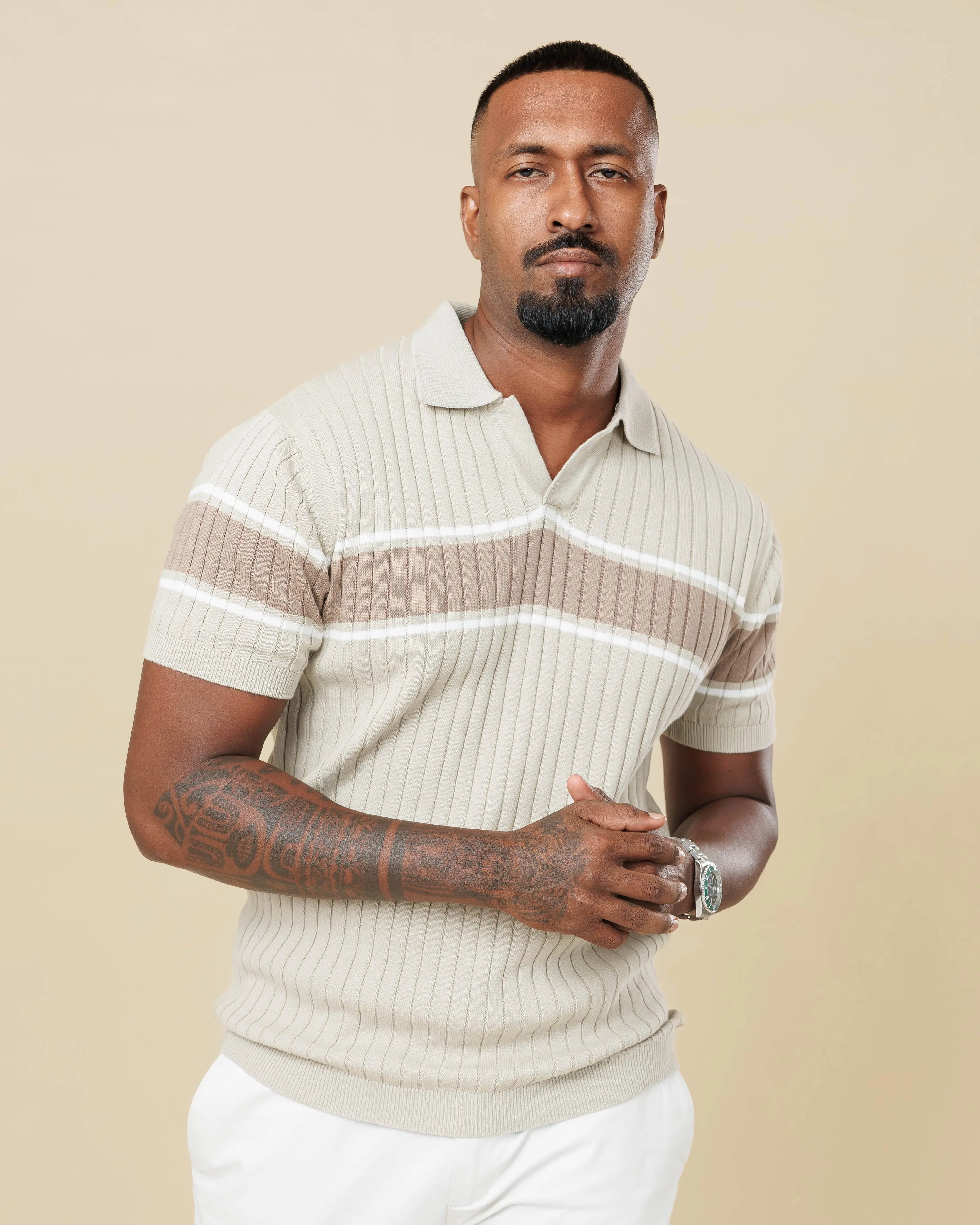 Vintage Striped Flat Knit Cotton Polo Pista-XL - LCY London