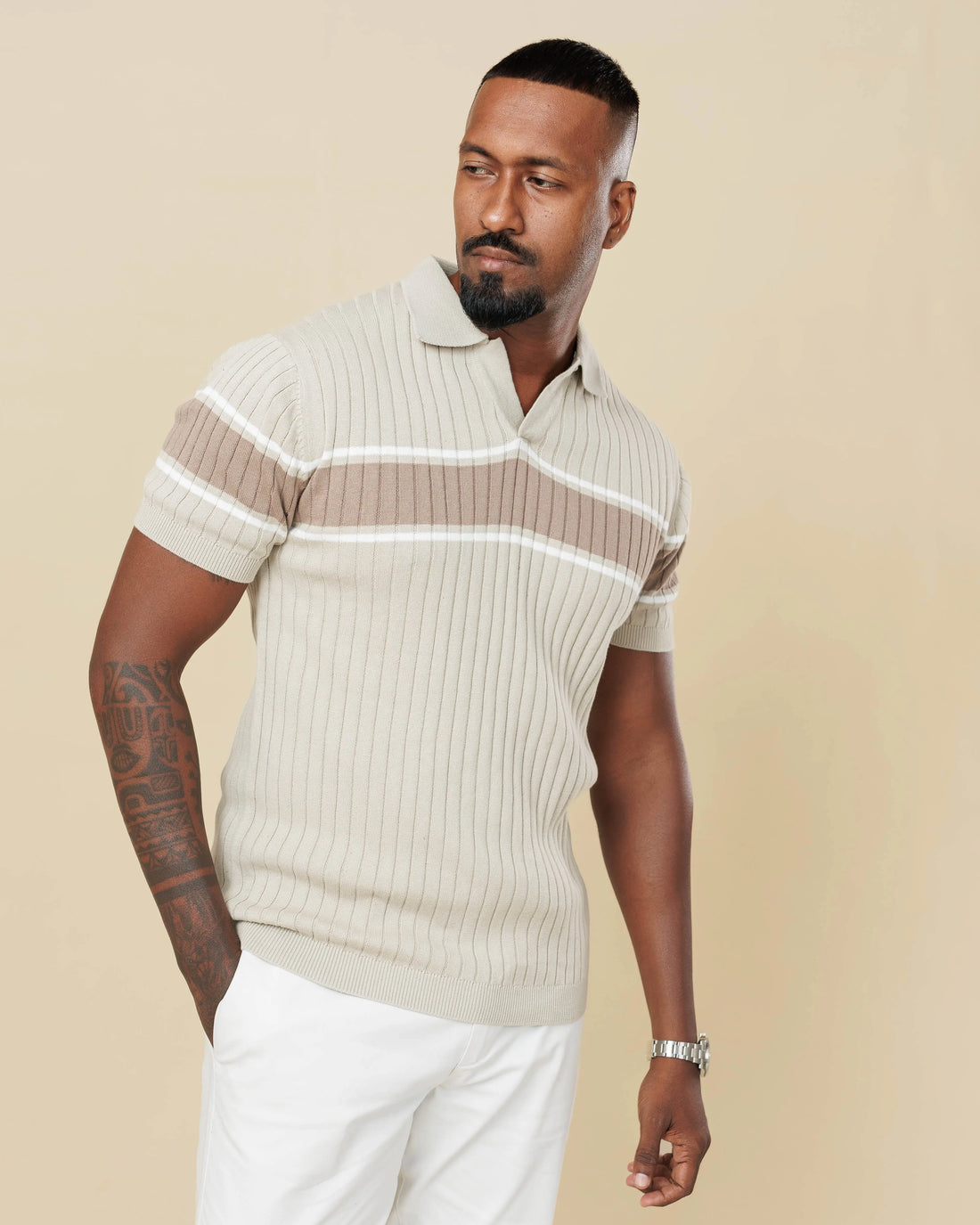 Vintage Striped Flat Knit Cotton Polo  - LCY London