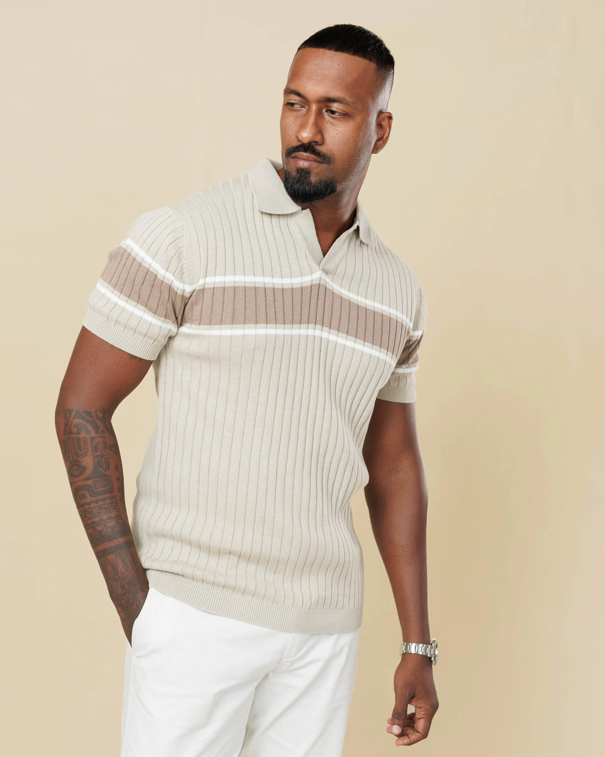 Vintage Striped Flat Knit Cotton Polo  - LCY London