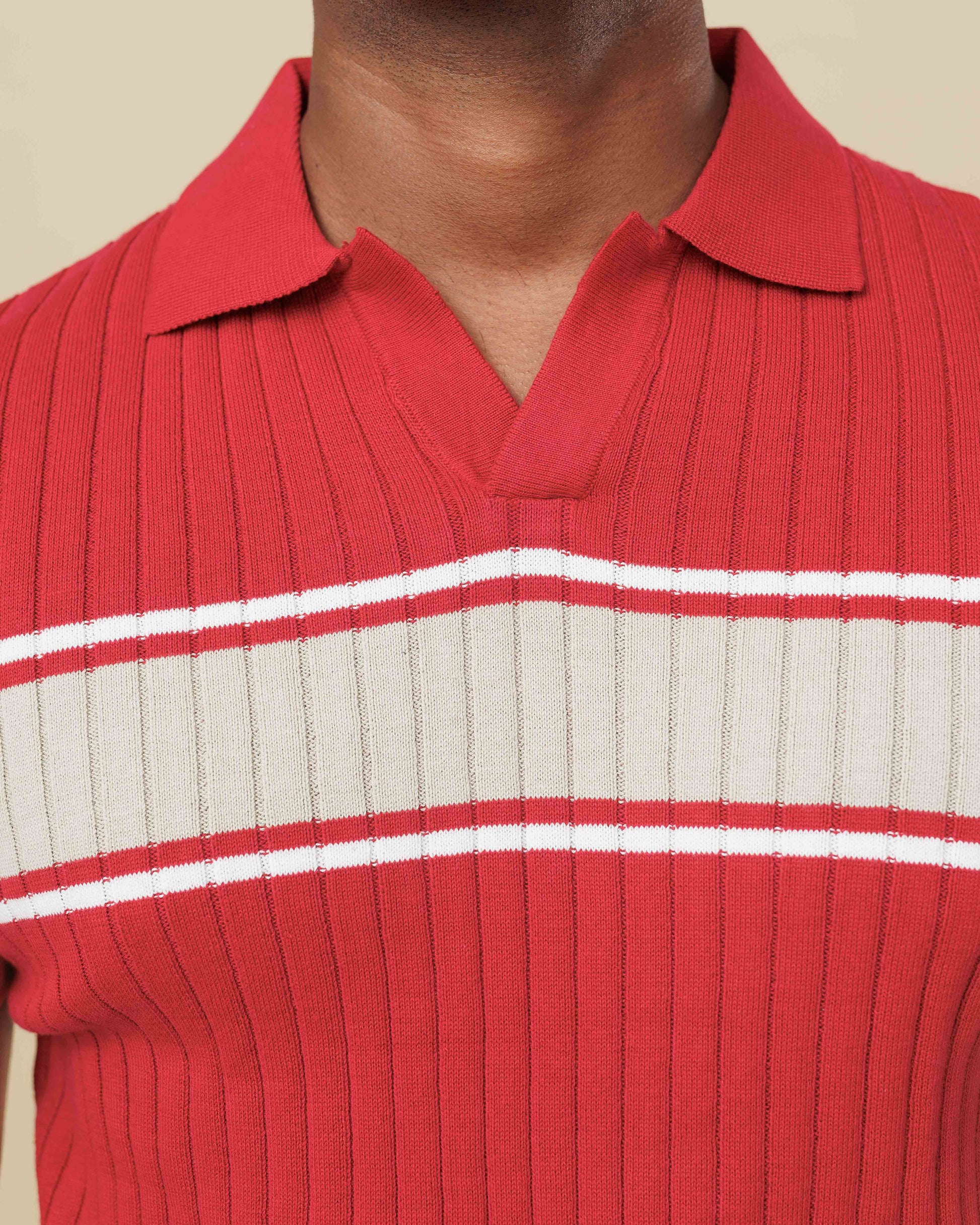 Vintage Striped Flat Knit Cotton Polo  - LCY London