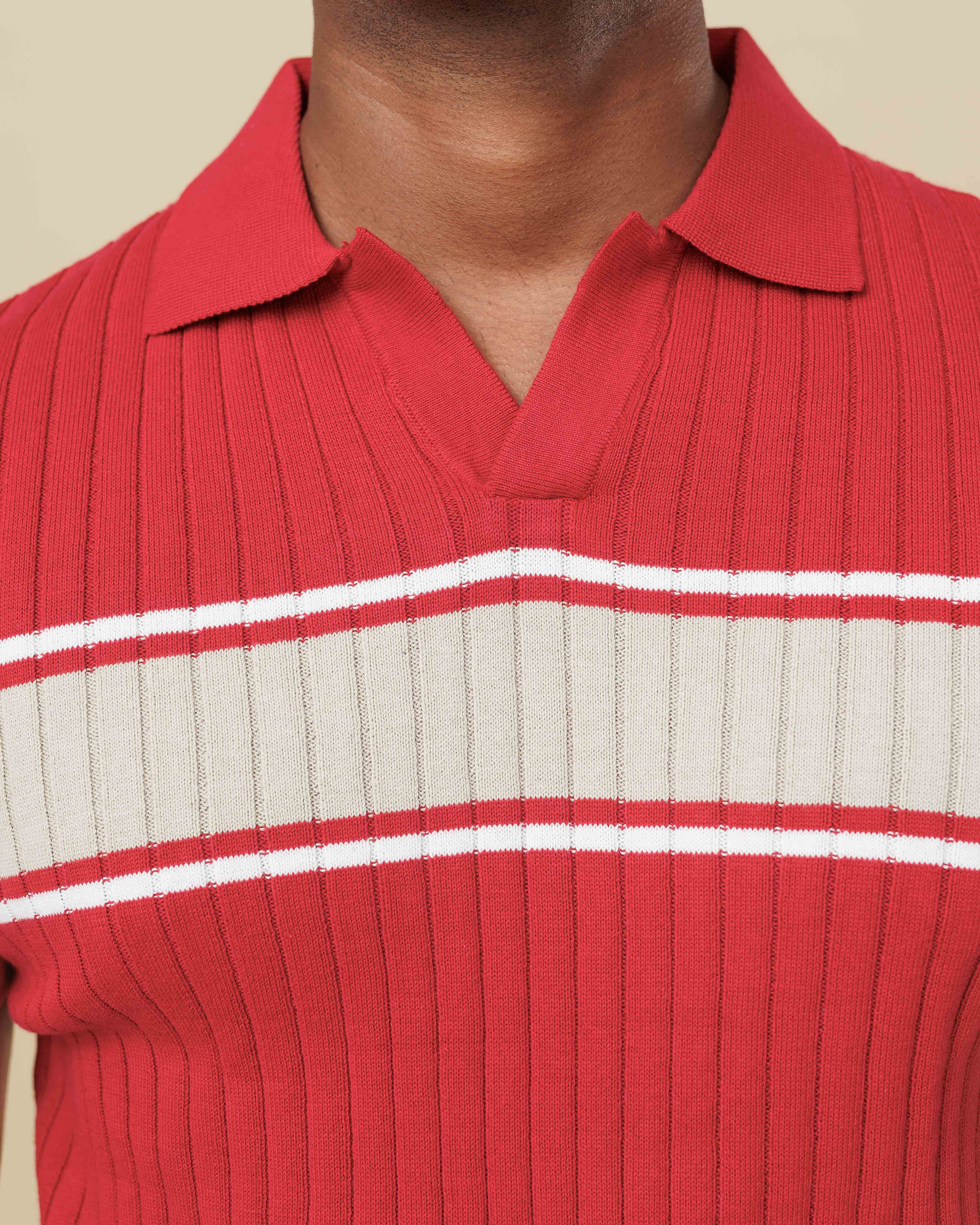 Vintage Striped Flat Knit Cotton Polo  - LCY London