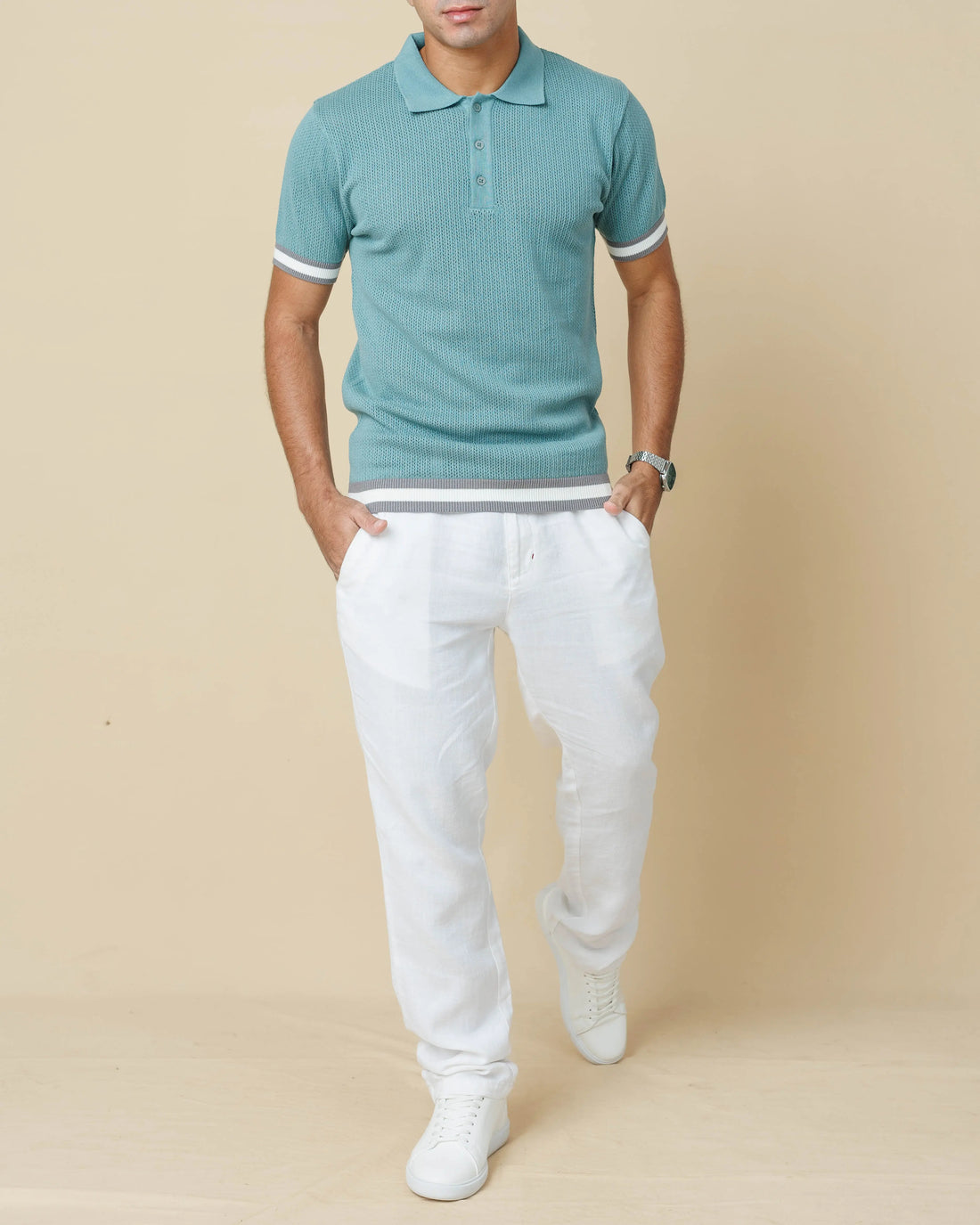 Zig Zag Jacquard Cotton Polo  - LCY London