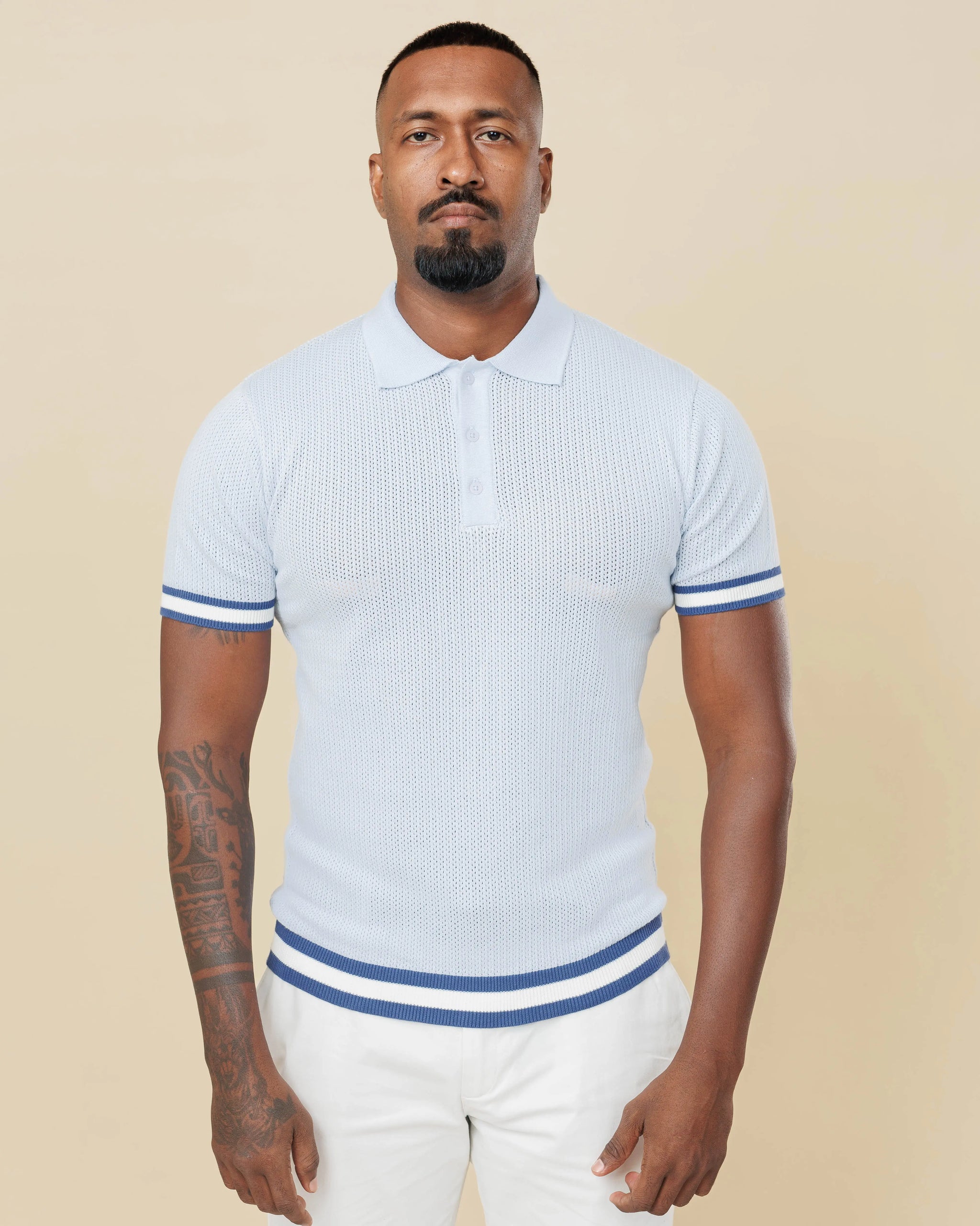 Zig Zag Jacquard Cotton Polo Sky-Blue-XL - LCY London